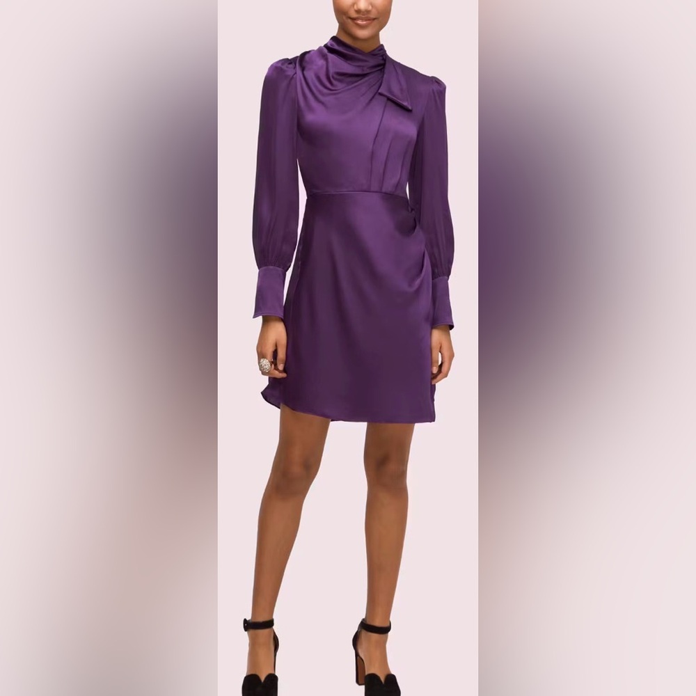 kate spade Purple Satin Long-Sleeve Midi Dress